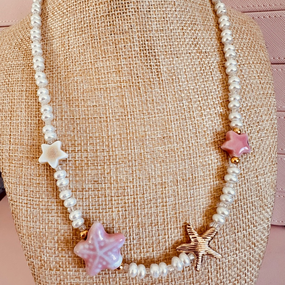 Pink and Gold Starfish Pearl Necklace